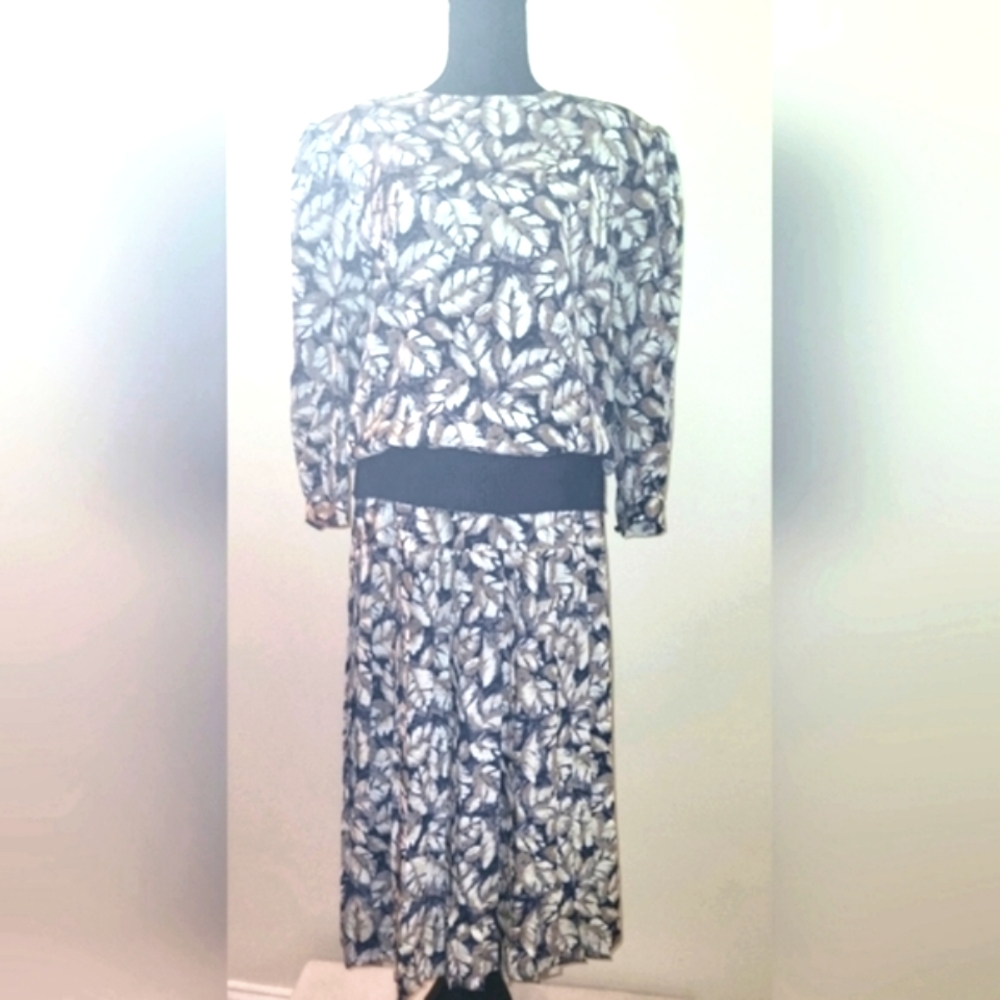 B.G.B.‎ LTD Vintage 1980s Leaf Print 2 Piece Dress Size 10